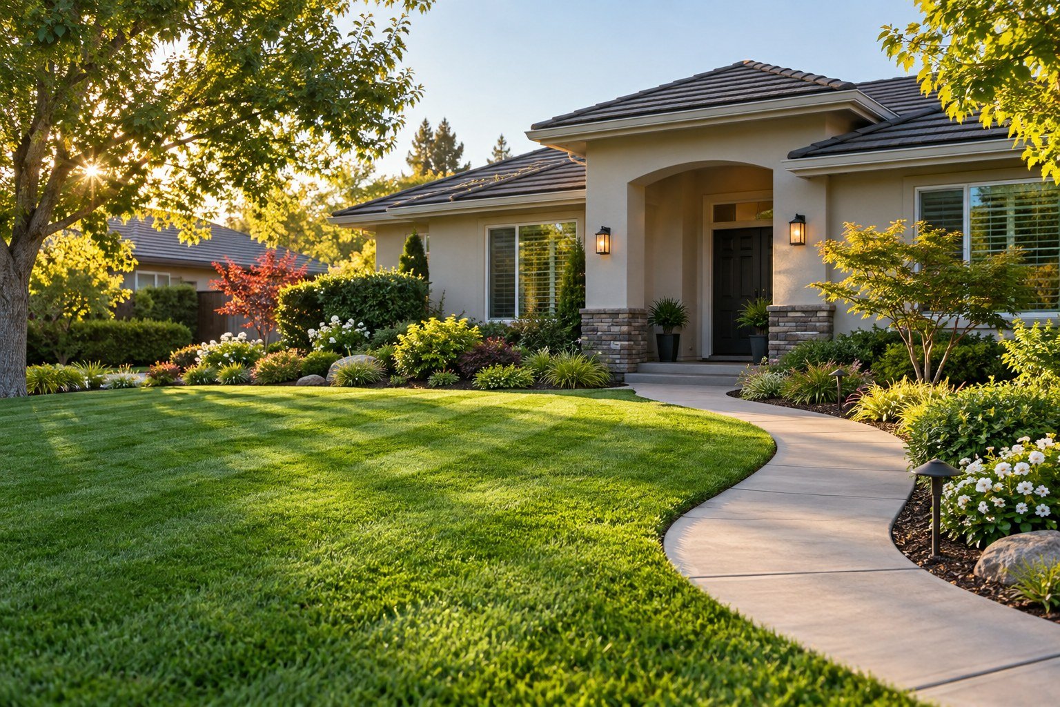 Illustrative landscaped lawn